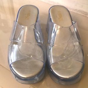 Rouge plastic see thru wedge sandals